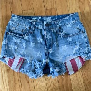 red white and blue jean shorts